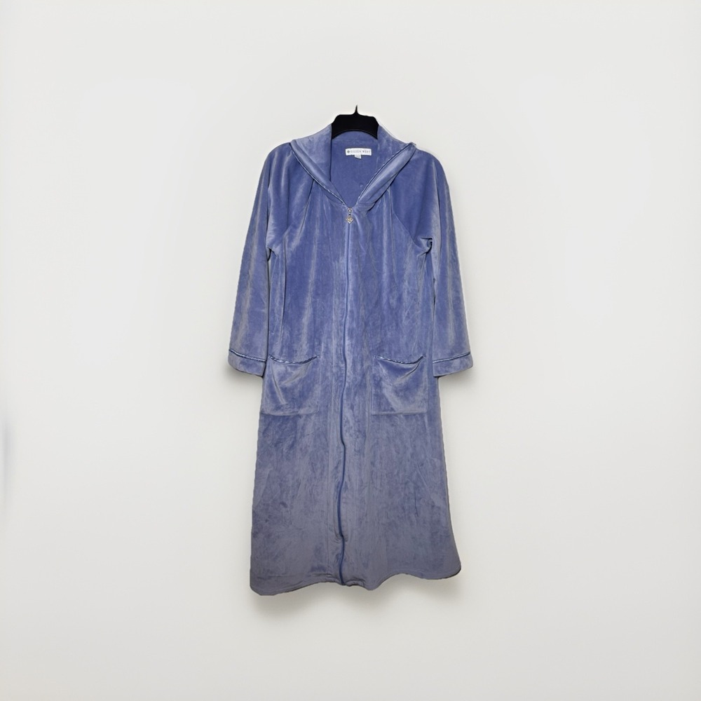 EILEEN WEST WOMEN'S S/M VELOUR PLUSH ZIPPER FRONT LONG ROBE LAVENDER